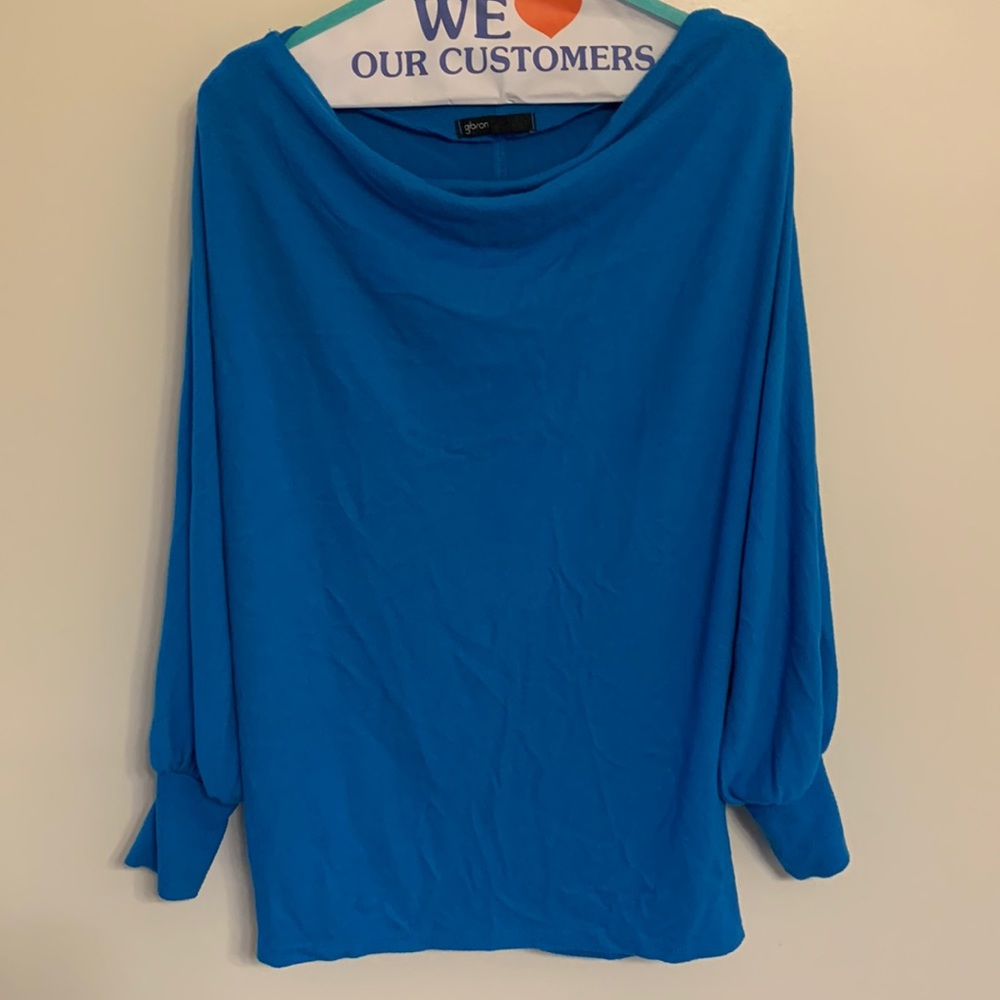Blue cowl neck top, size s/m